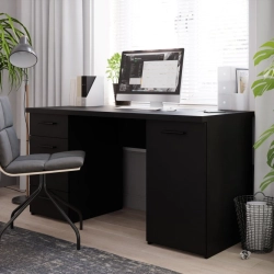 Czarne biurko 145x60 cm z 4 szufladami i szafką